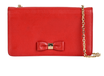 Bow Wallet On Chain, £150, Handbags, Red, Leather, Front view